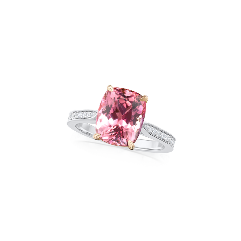 3.59cts Pink Tourmaline Ring With Diamond Set Shoulders