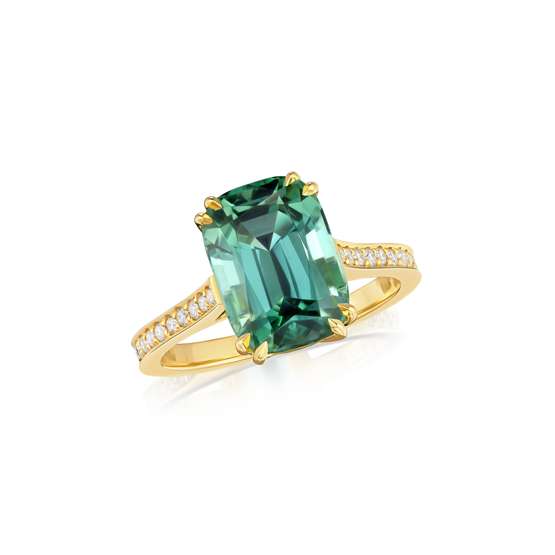 4.46cts Tourmaline Ring With Diamond Set Shoulders