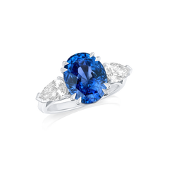 6.17cts Sapphire and Diamond Three Stone Ring