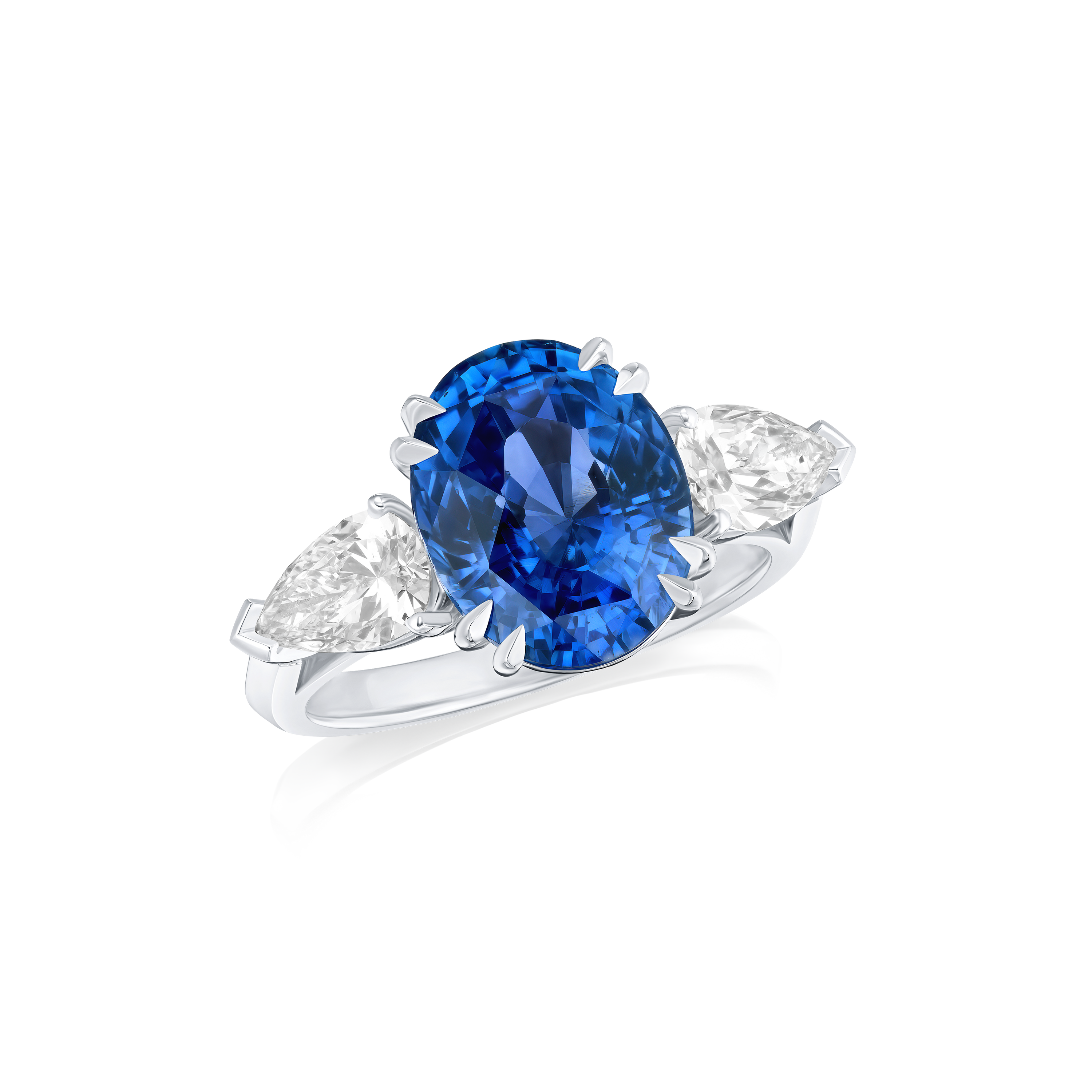 6.17cts Sapphire and Diamond Three Stone Ring