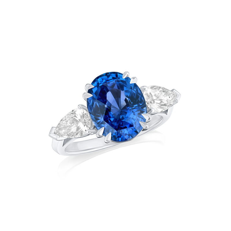 6.17cts Sapphire and Diamond Three Stone Ring