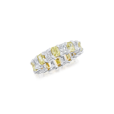 Radiant Cut Yellow and White Diamond Full Eternity Ring