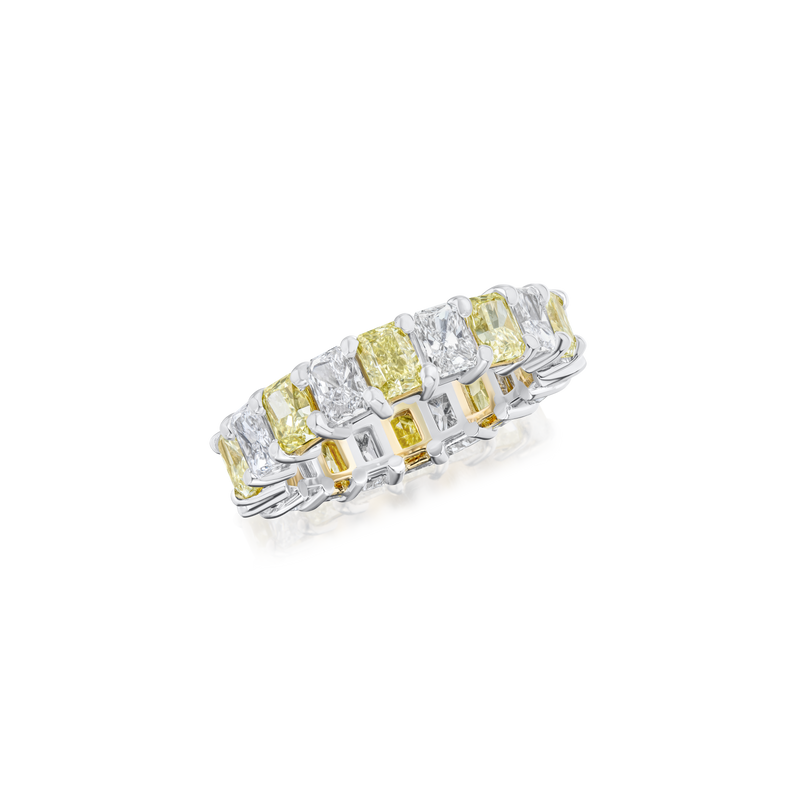 Radiant Cut Yellow and White Diamond Full Eternity Ring
