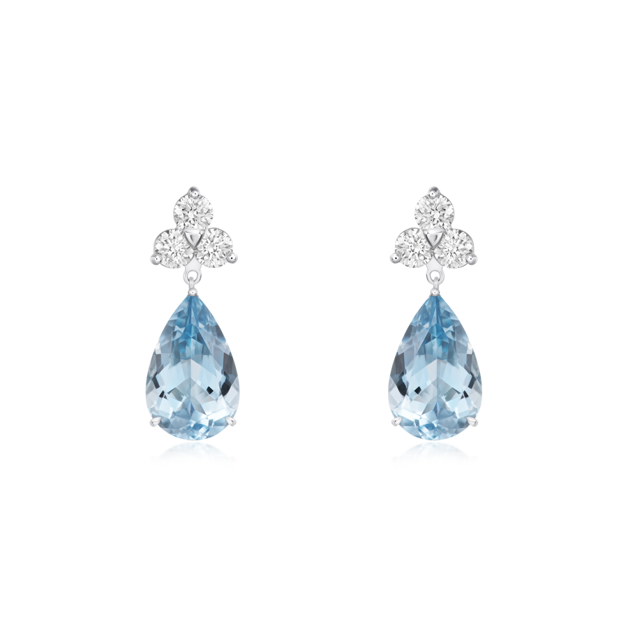 8.06cts Aquamarine and Trefoil Diamond Drop Earrings