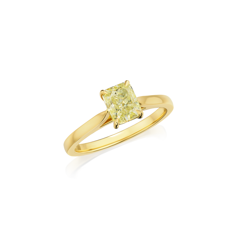 1.10cts Radiant Cut Natural Fancy Yellow Diamond Ring