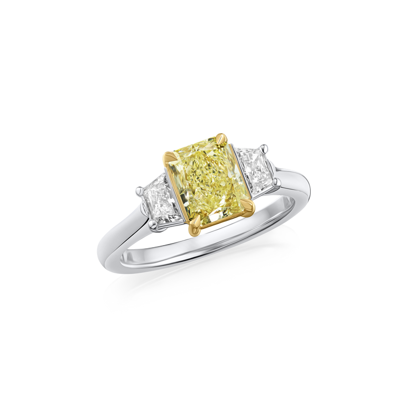 1.51cts Yellow and White Diamond Three Stone Ring