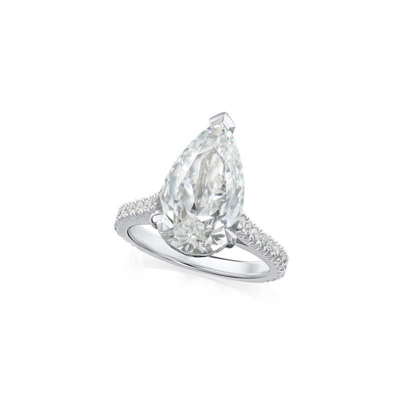 5.01cts Pear Cut Diamond Ring With Microset Diamond Shoulders