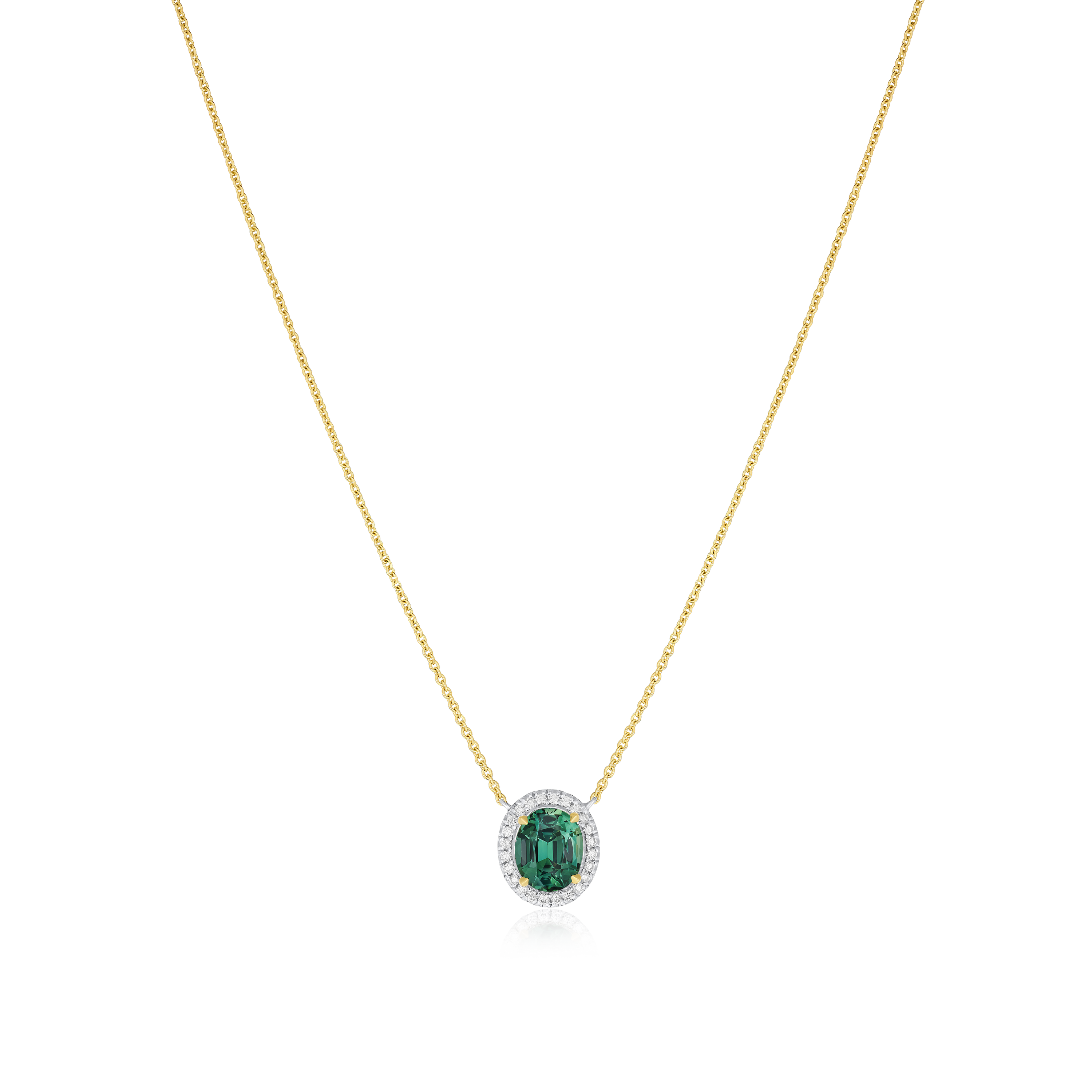 2.05cts Teal Sapphire and Diamond Cluster Pendant