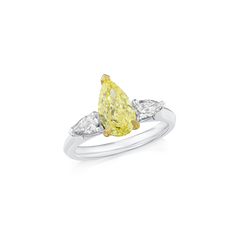 1.60cts Yellow and White Pear Cut Diamond Three Stone Ring