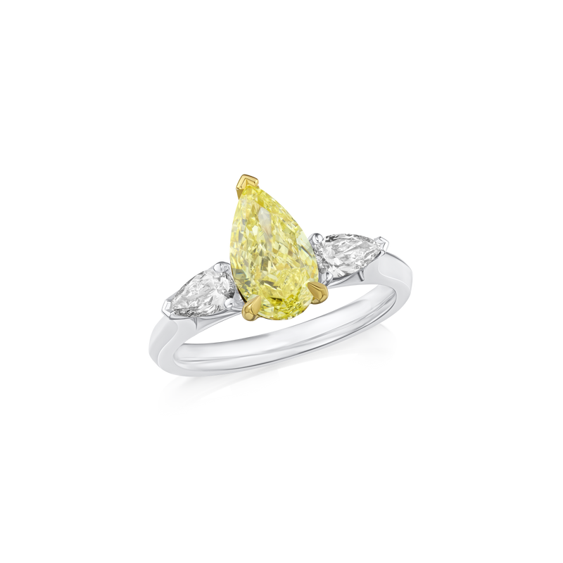 1.60cts Yellow and White Pear Cut Diamond Three Stone Ring