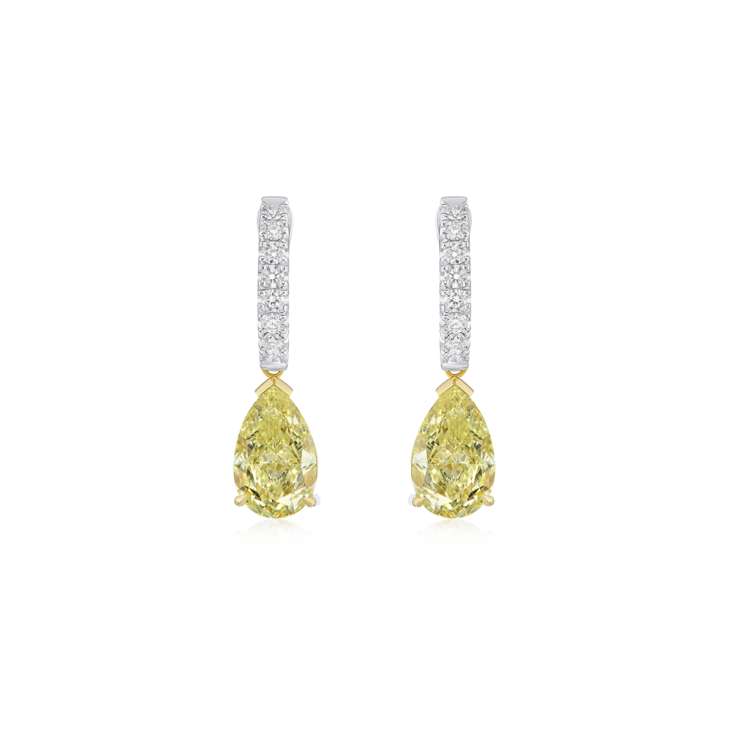 Diamond Hoop Earrings With Yellow Diamond Drop
