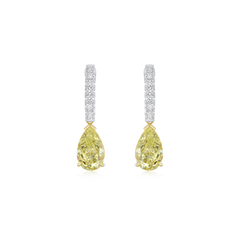 Diamond Hoop Earrings With Yellow Diamond Drop