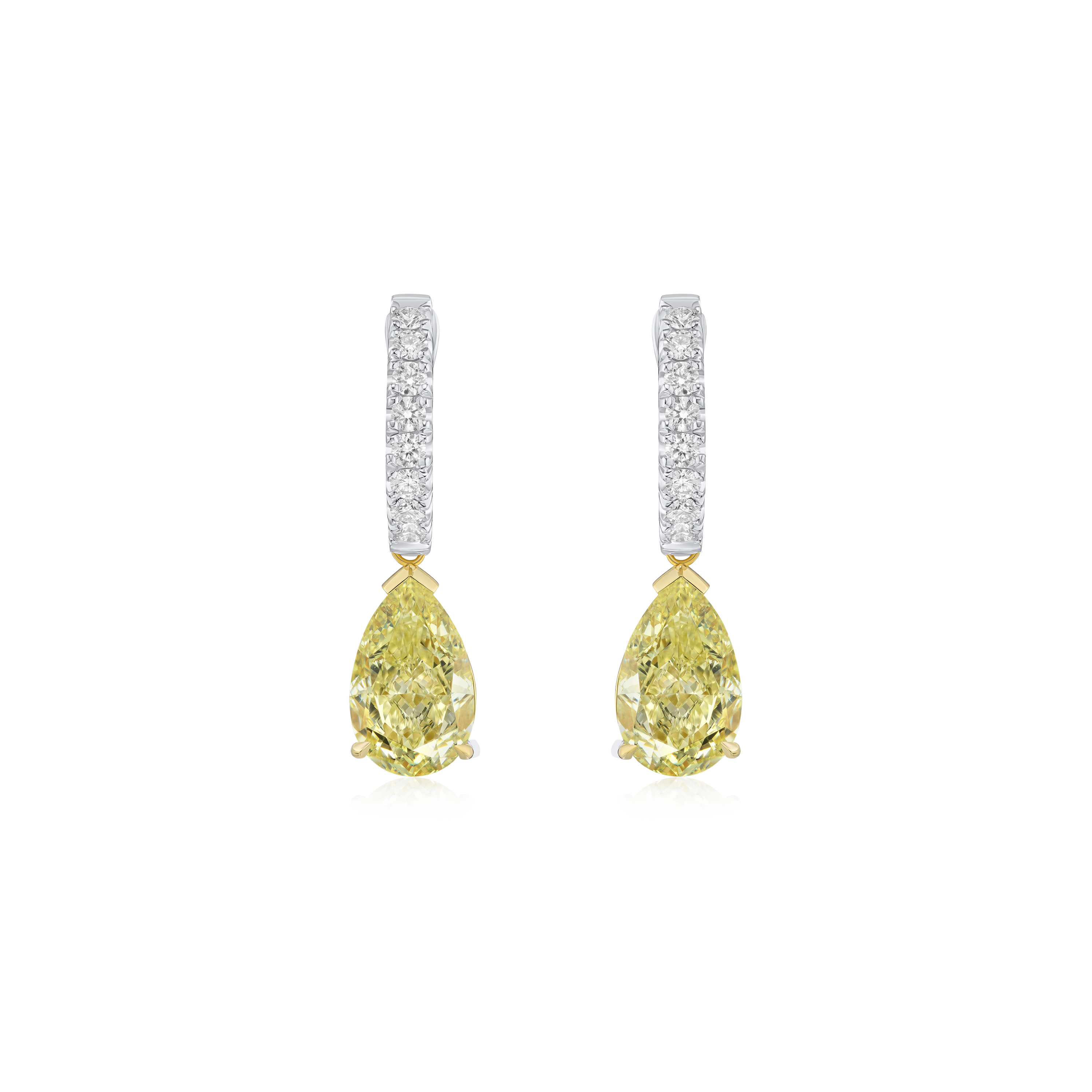 Diamond Hoop Earrings With Yellow Diamond Drop