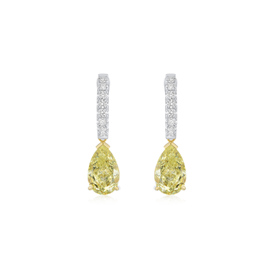 Diamond Hoop Earrings With Yellow Diamond Drop