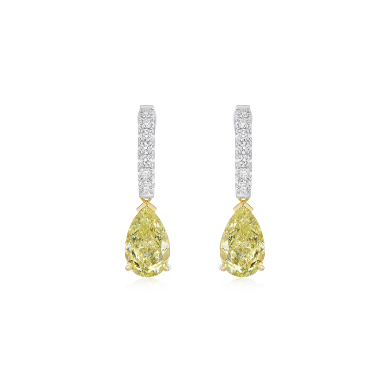 Diamond Hoop Earrings With Yellow Diamond Drop