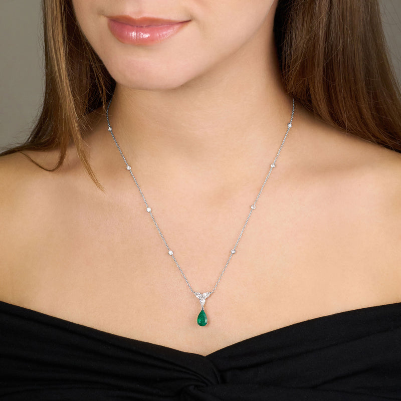 1.38cts Pear Shape Emerald and Diamond Drop Pendant