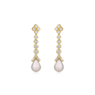 Diamond and Pearl Drop Earrings