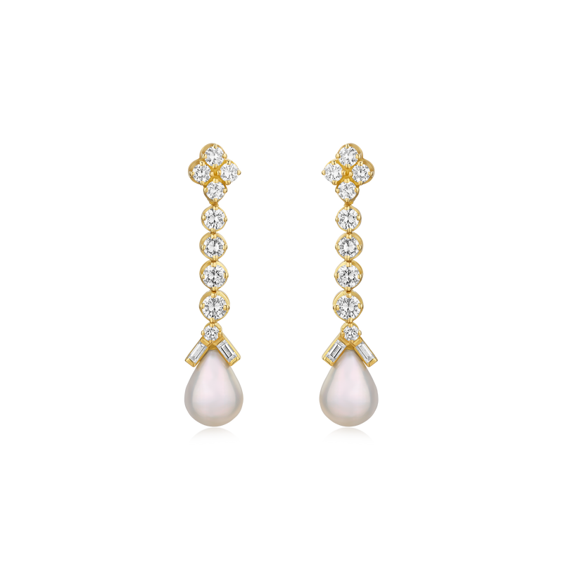 Diamond and Pearl Drop Earrings