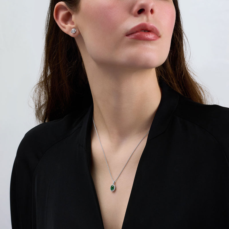 0.71ct Emerald and Diamond Cluster Pendant