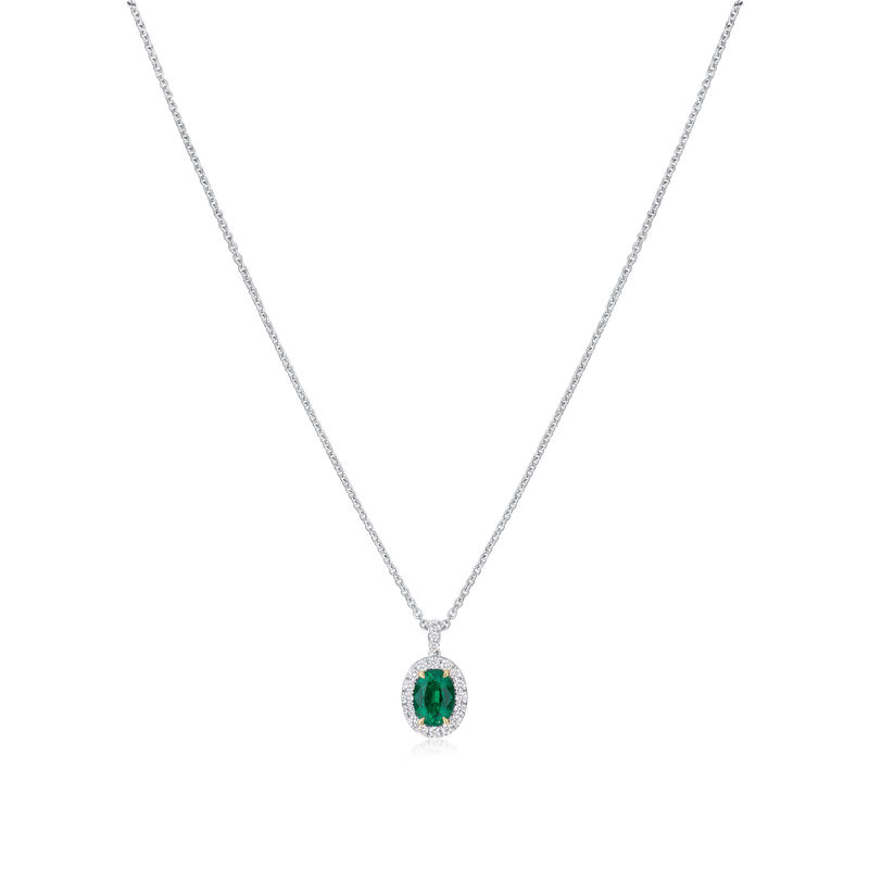 0.71ct Emerald and Diamond Cluster Pendant