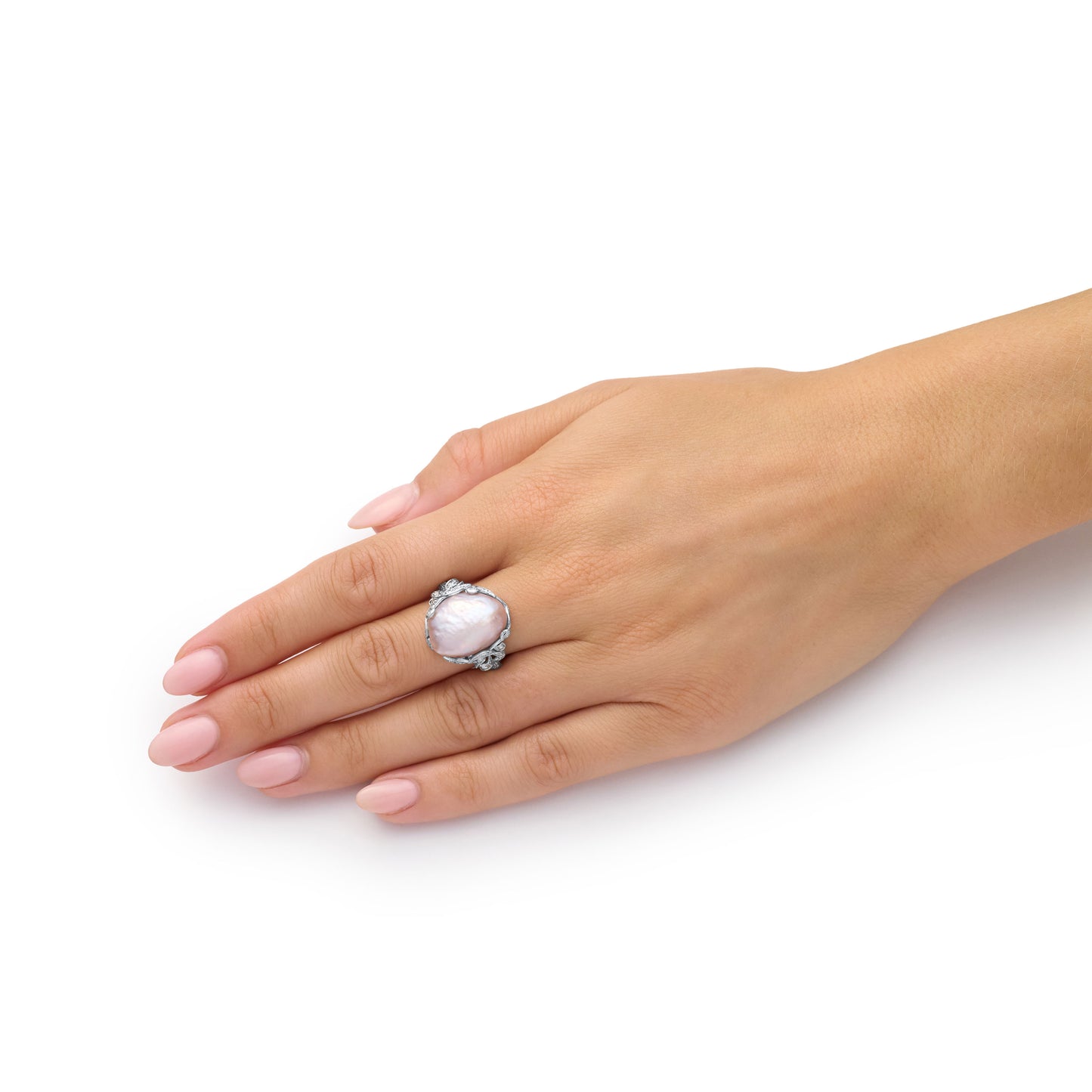 Natural Saltwater Pearl and Diamond Ring