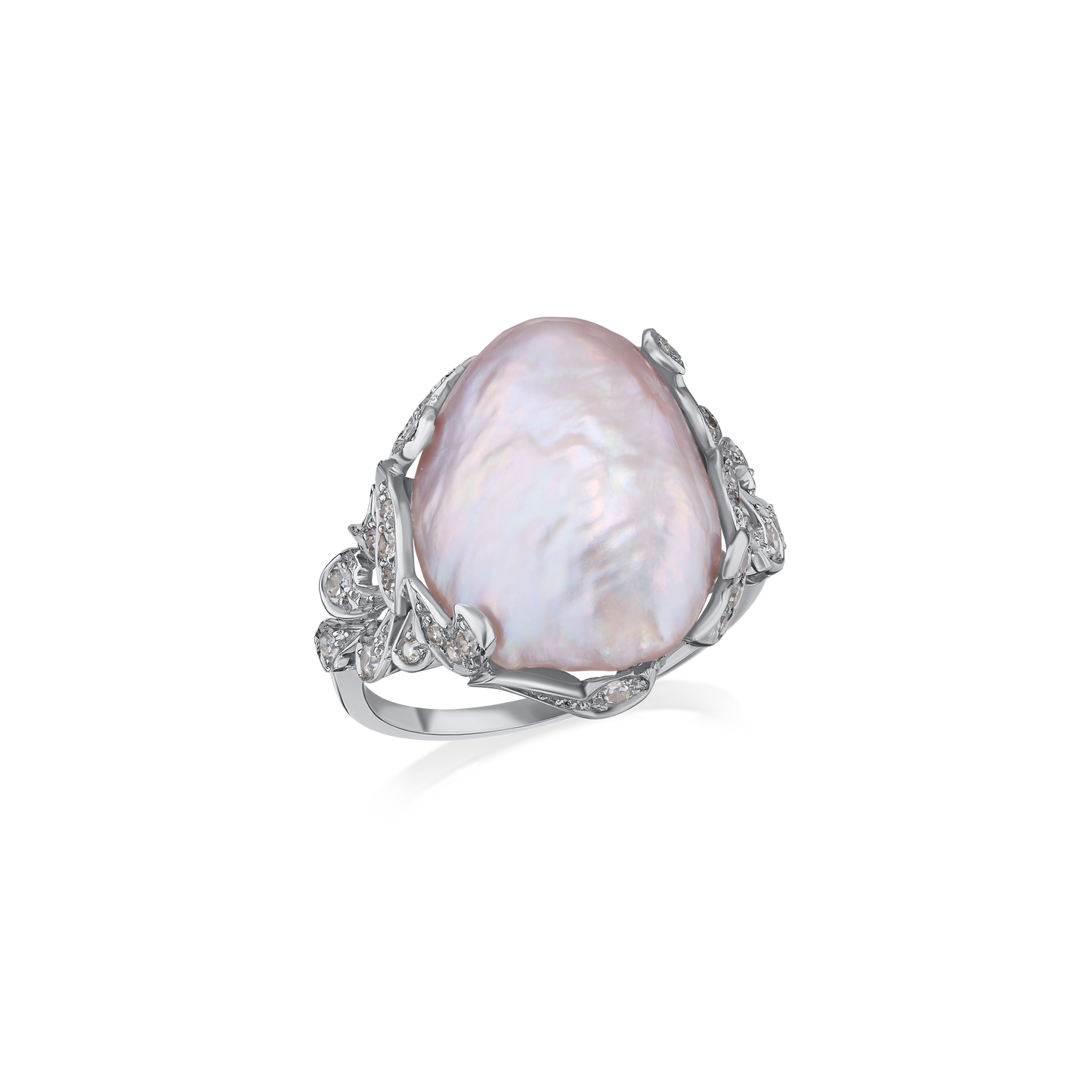 Natural Saltwater Pearl and Diamond Ring