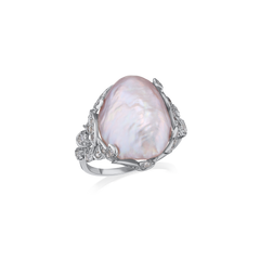 Natural Saltwater Pearl and Diamond Ring