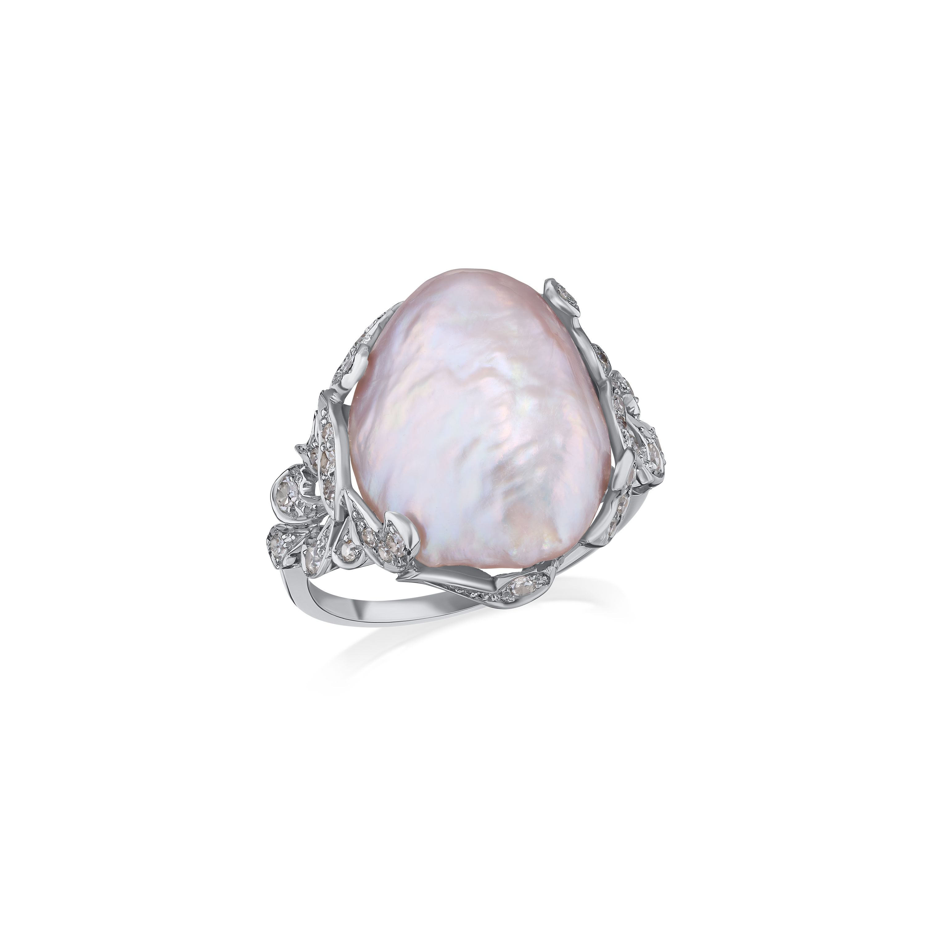 Natural Saltwater Pearl and Diamond Ring