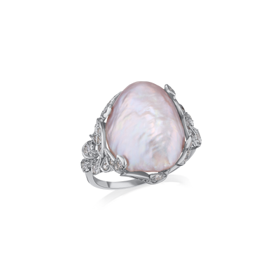 Natural Saltwater Pearl and Diamond Ring