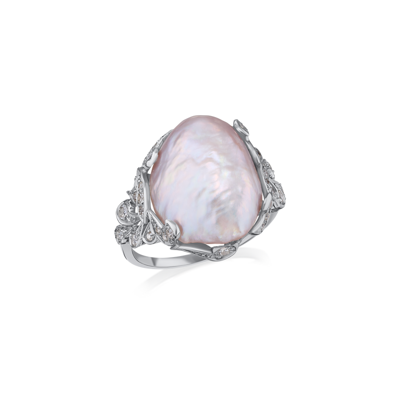 Natural Saltwater Pearl and Diamond Ring