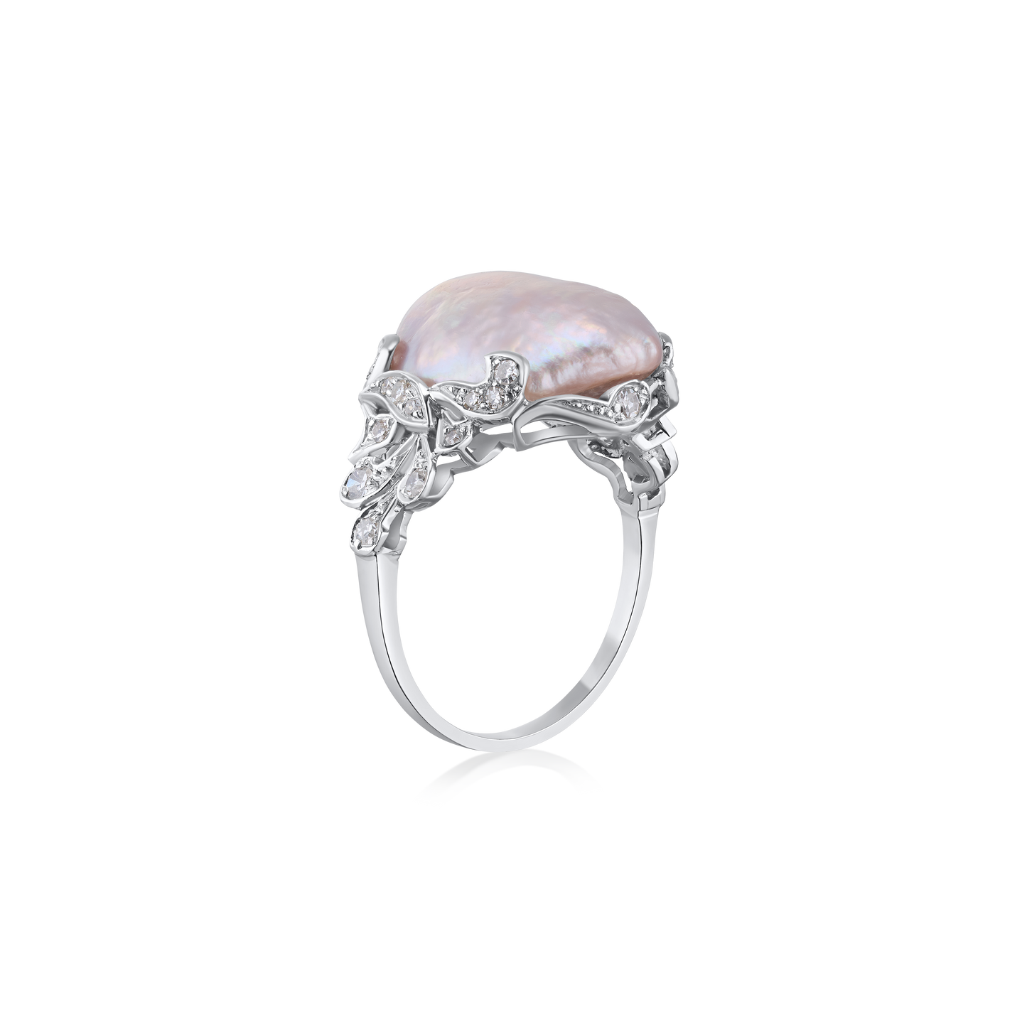 Natural Saltwater Pearl and Diamond Ring