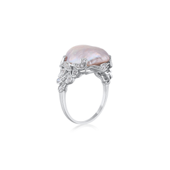 Natural Saltwater Pearl and Diamond Ring