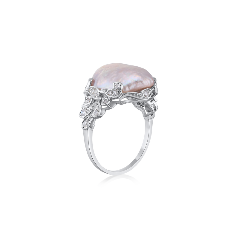 Natural Saltwater Pearl and Diamond Ring