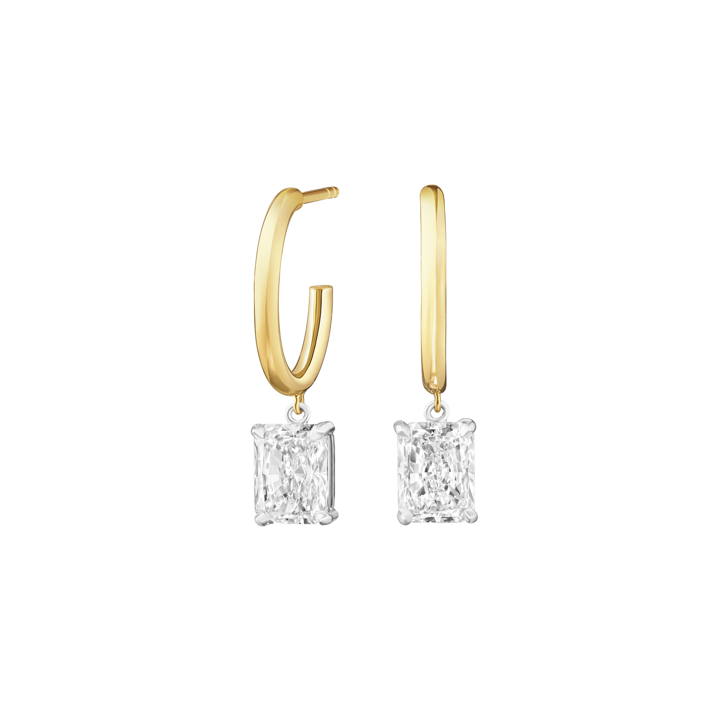 2.00cts Radiant Cut Diamond Drop Hoop Earrings