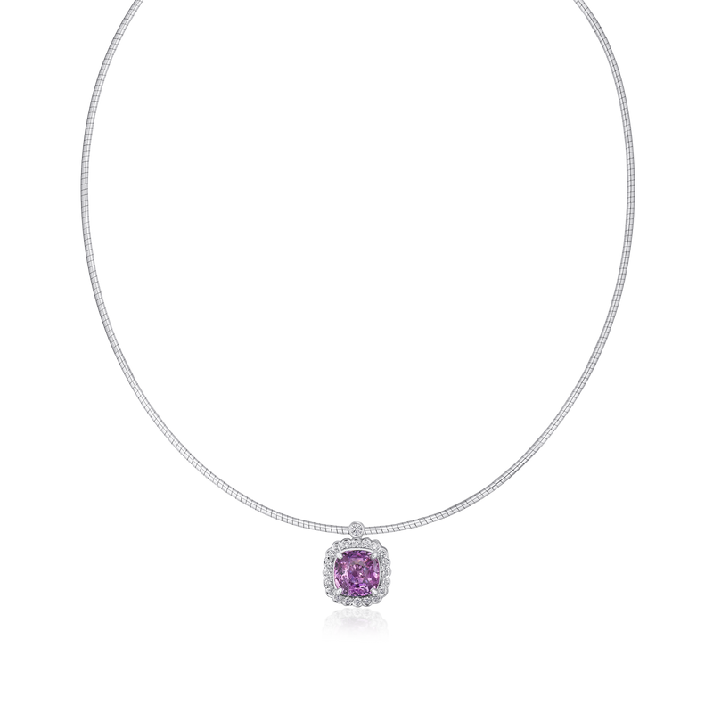 2.53cts Natural Padparadscha Sapphire and Diamond Cluster Pendant