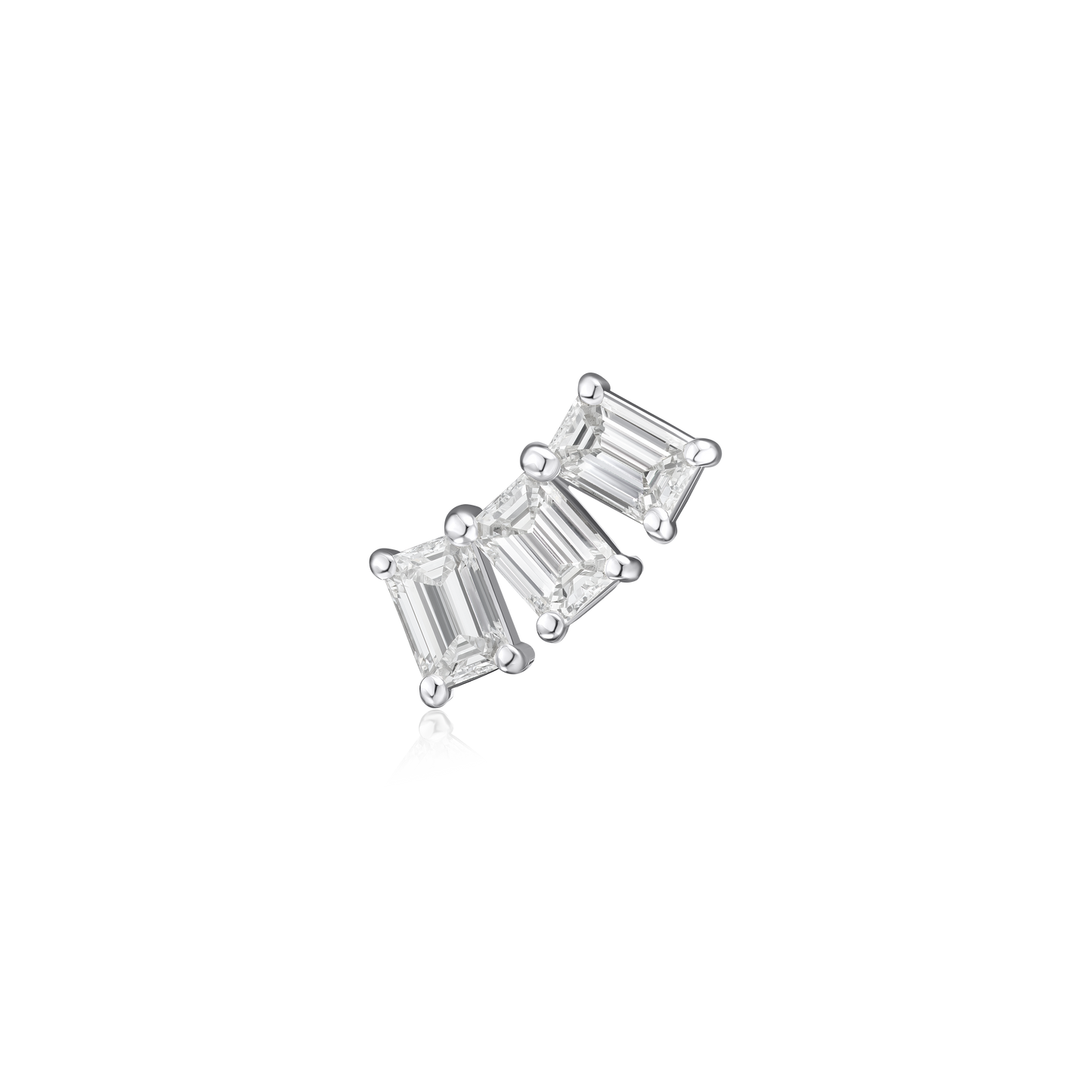 Three Stone Emerald Cut Diamond Stud