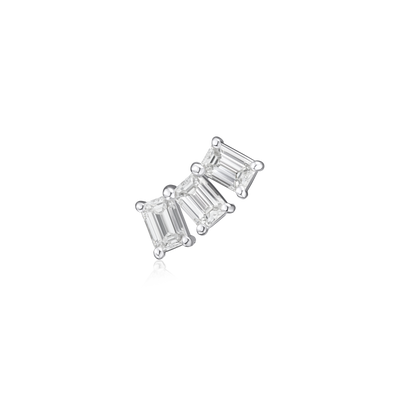 Three Stone Emerald Cut Diamond Stud