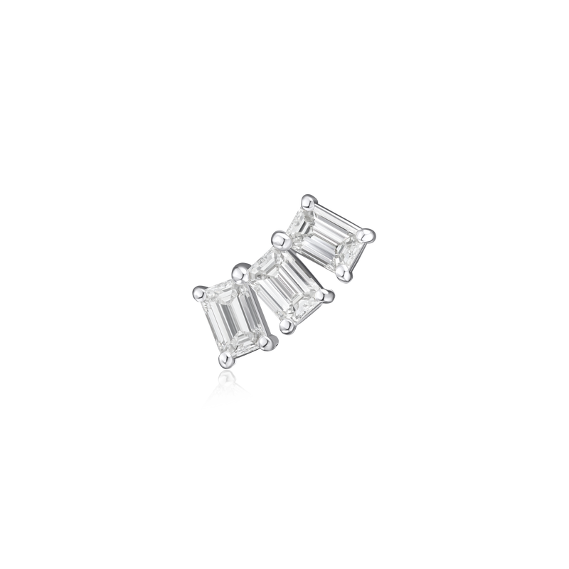 Three Stone Emerald Cut Diamond Stud
