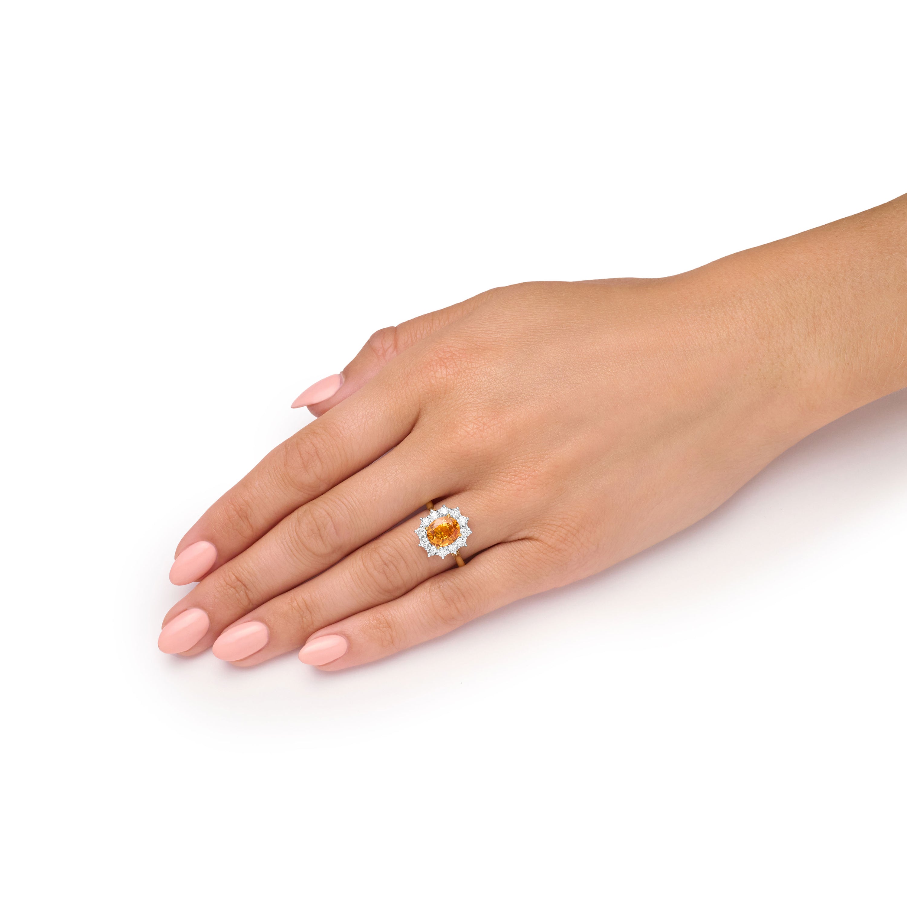 2.27cts Orange Sapphire and Diamond Cluster Ring