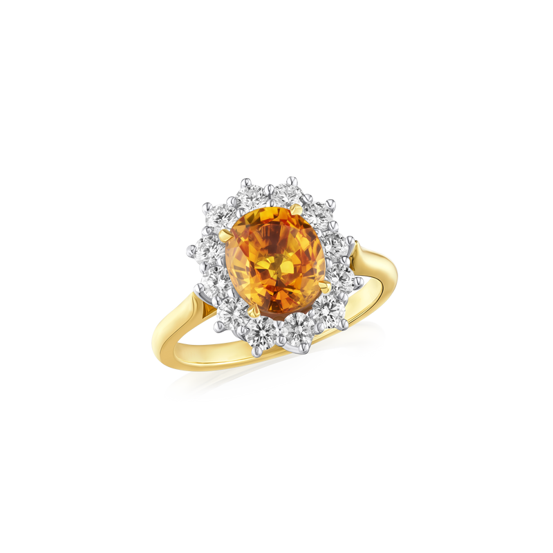 2.27cts Orange Sapphire and Diamond Cluster Ring
