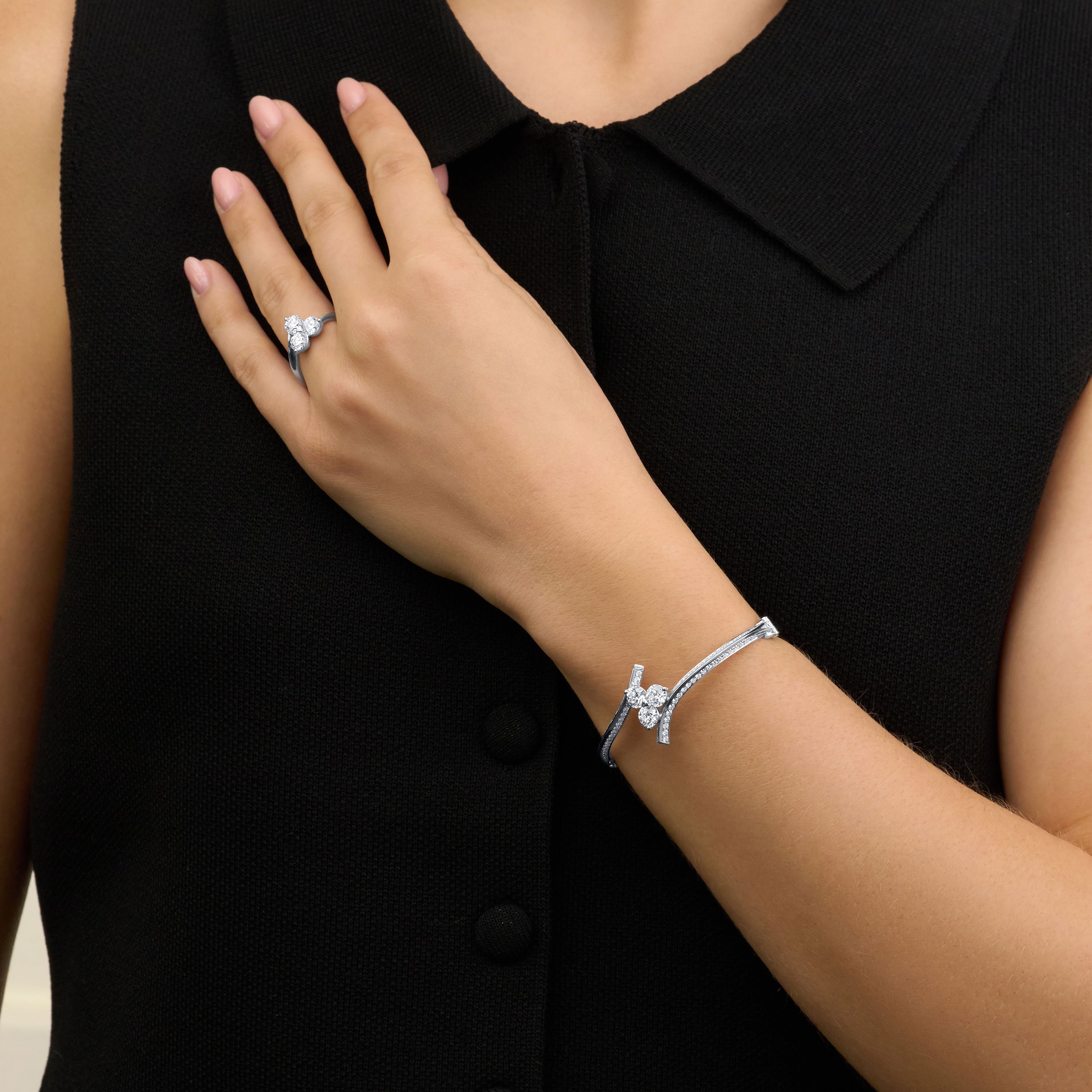 Trefoil Diamond Set Twist Bangle