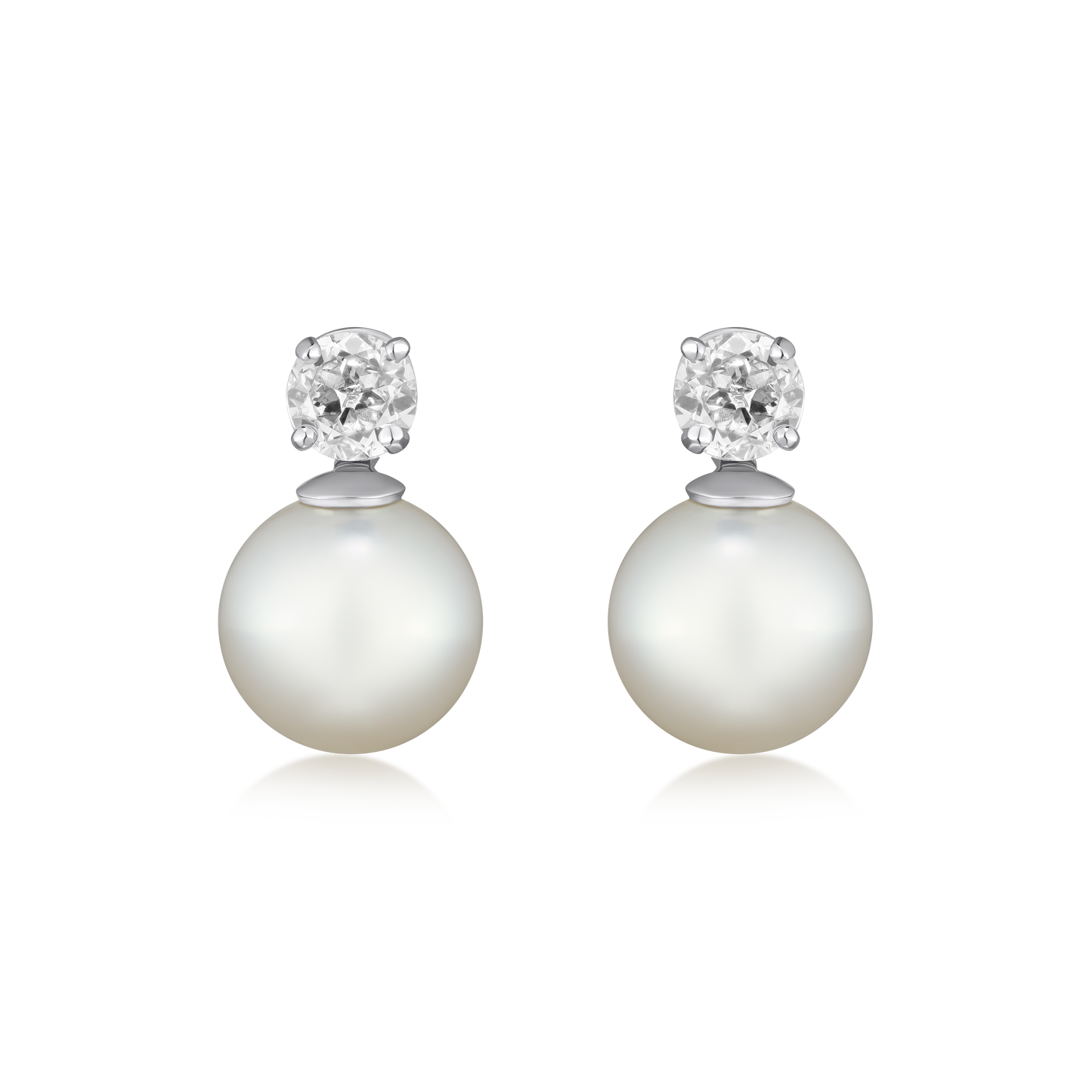 Cultured Pearl and Old Cut Diamond Slide On/Off Earrings