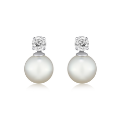 Cultured Pearl and Old Cut Diamond Slide On/Off Earrings