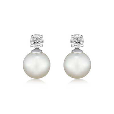 Cultured Pearl and Old Cut Diamond Slide On/Off Earrings