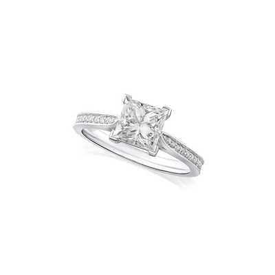 1.30cts Princess Cut Diamond Ring With Diamond Set Shoulders
