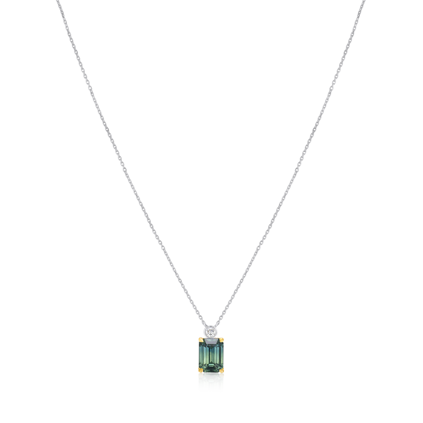 2.03cts Teal Sapphire and Round Brilliant Cut Diamond Pendant