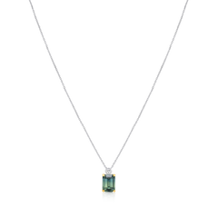 2.03cts Teal Sapphire and Round Brilliant Cut Diamond Pendant