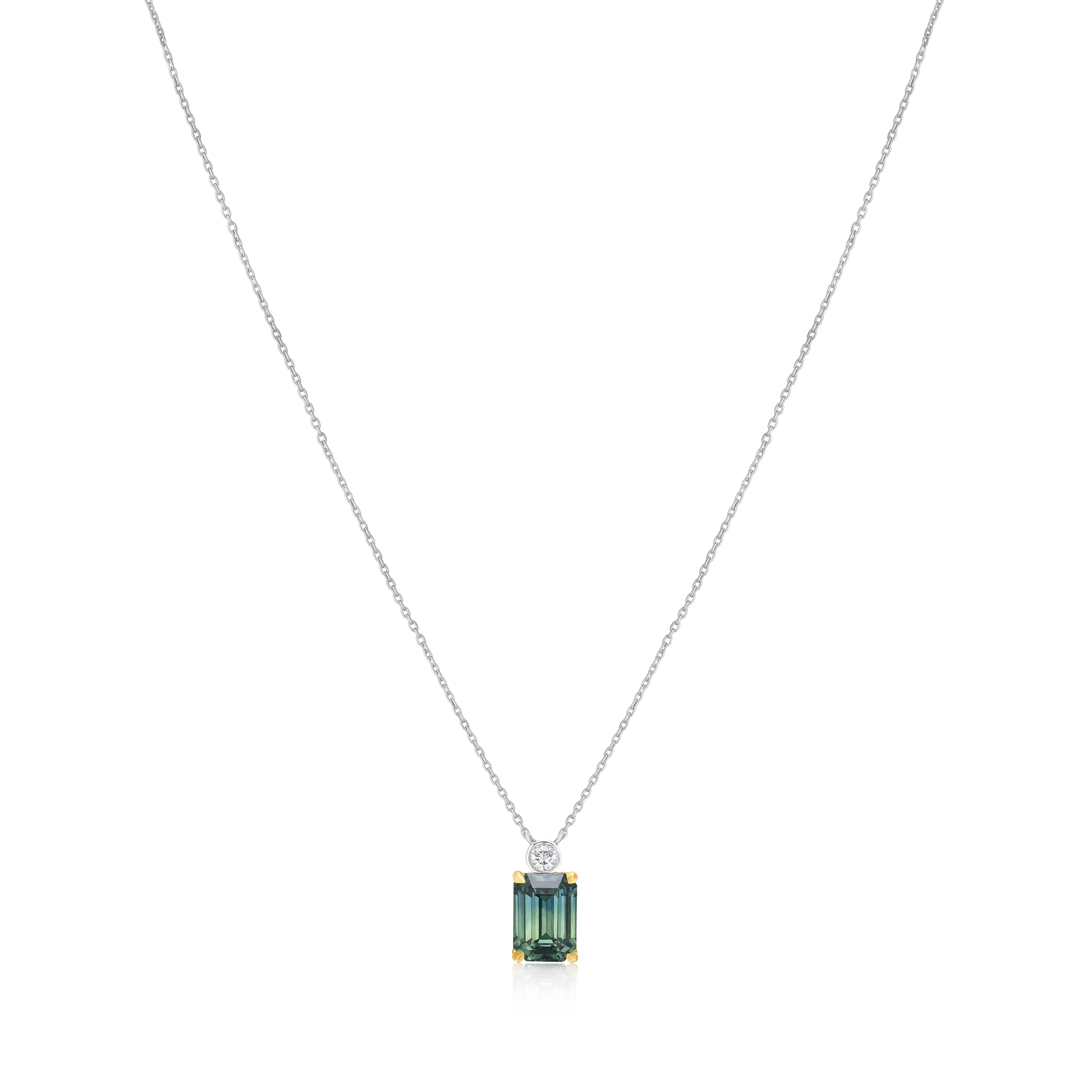 2.03cts Teal Sapphire and Round Brilliant Cut Diamond Pendant