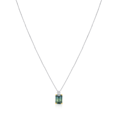 2.03cts Teal Sapphire and Round Brilliant Cut Diamond Pendant