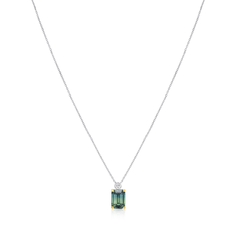 2.03cts Teal Sapphire and Round Brilliant Cut Diamond Pendant